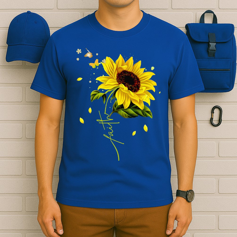Faith Cross Sunflower Butterflies Flowers Christians Jesus T-Shirt