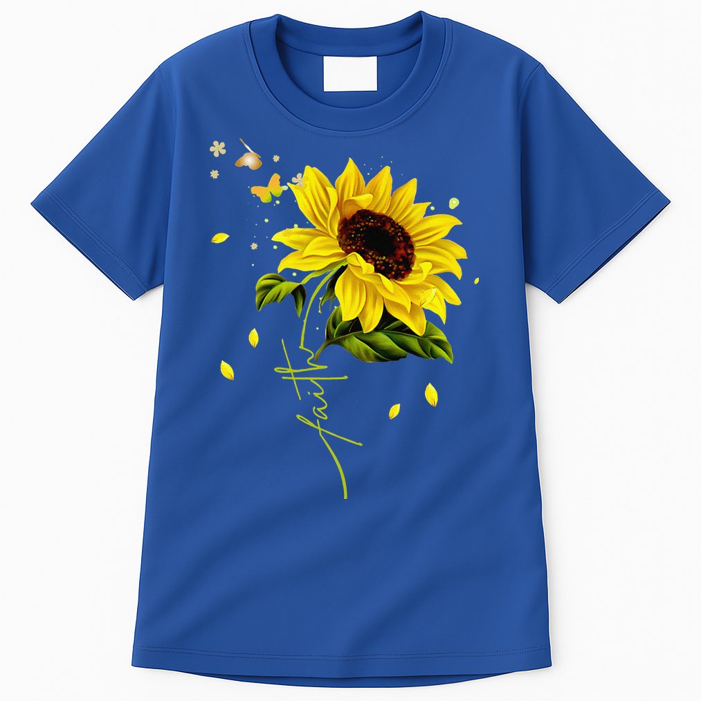 Faith Cross Sunflower Butterflies Flowers Christians Jesus Tall T-Shirt
