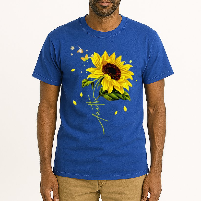 Faith Cross Sunflower Butterflies Flowers Christians Jesus Tall T-Shirt