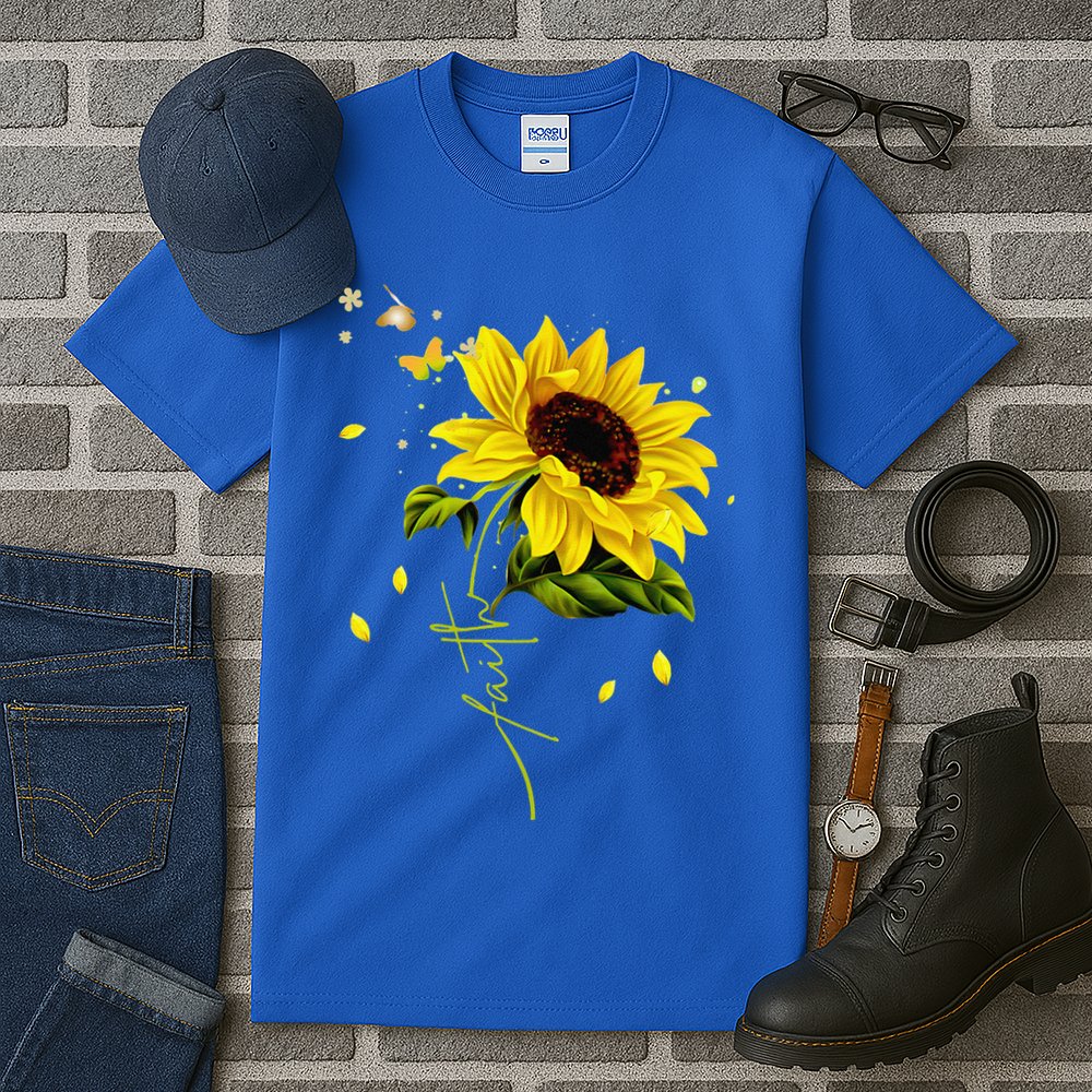 Faith Cross Sunflower Butterflies Flowers Christians Jesus Tall T-Shirt