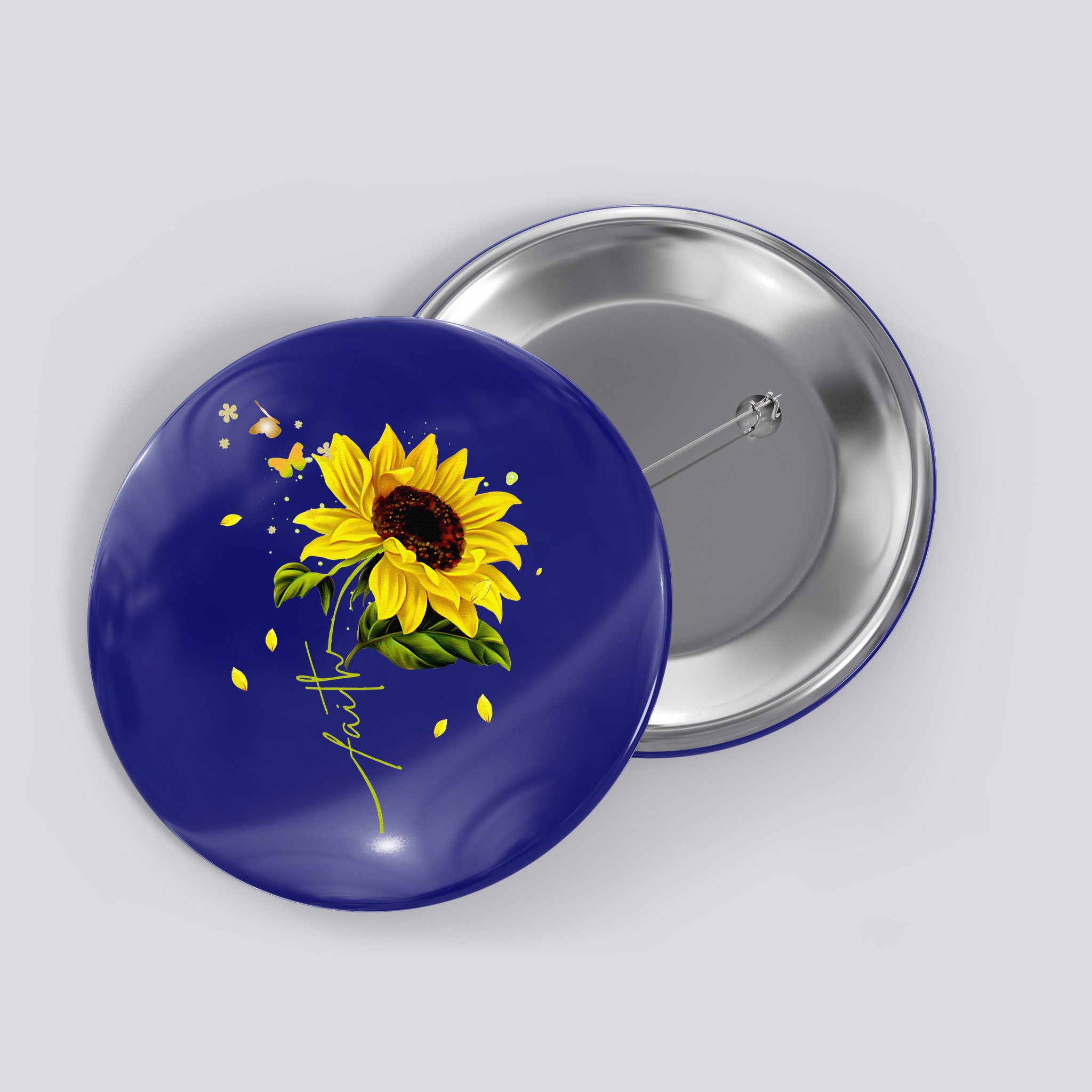 Faith Cross Sunflower Butterflies Flowers Christians Jesus Button