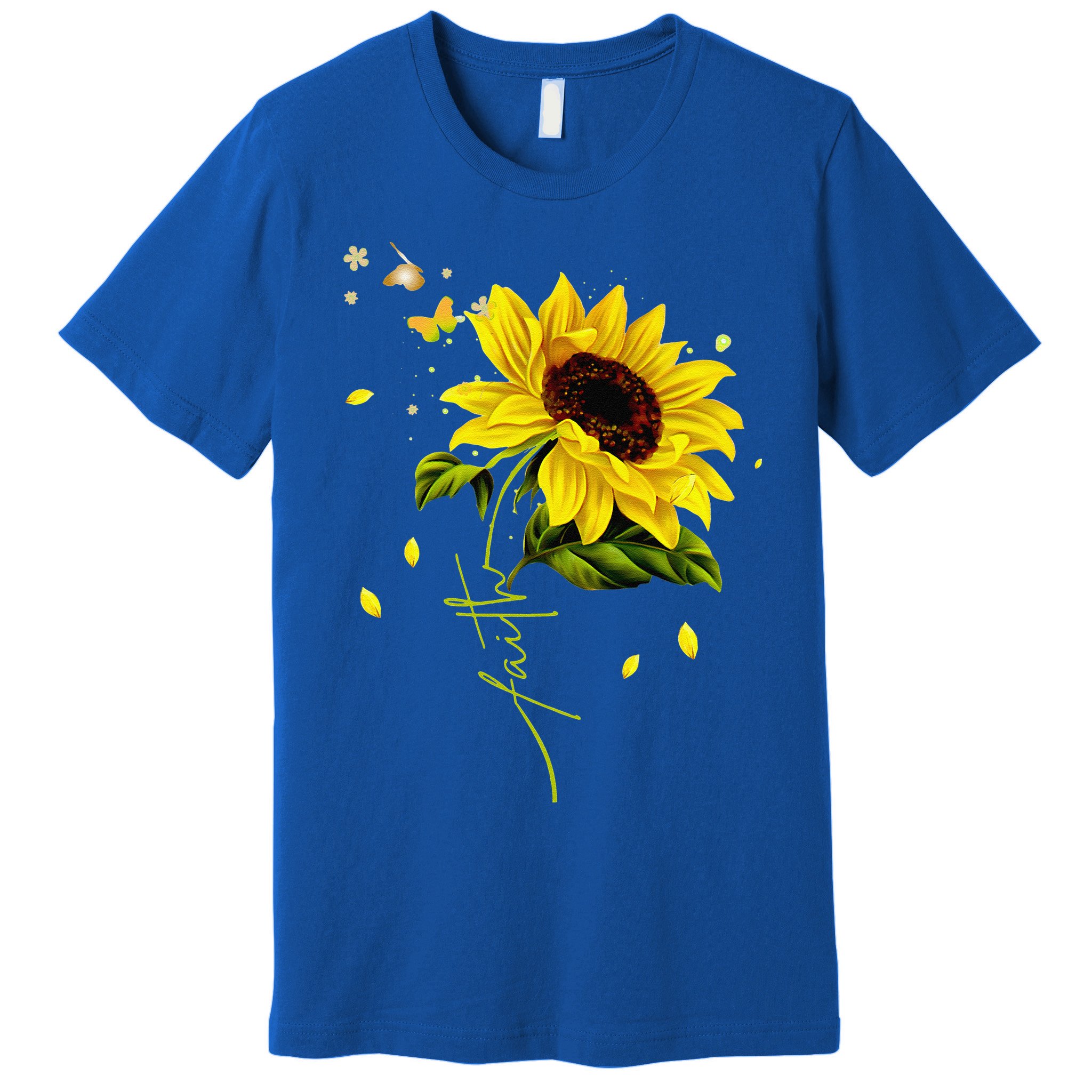 Faith Cross Sunflower Butterflies Flowers Christians Jesus Premium T-Shirt