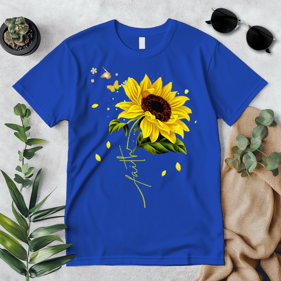 Faith Cross Sunflower Butterflies Flowers Christians Jesus Premium T-Shirt