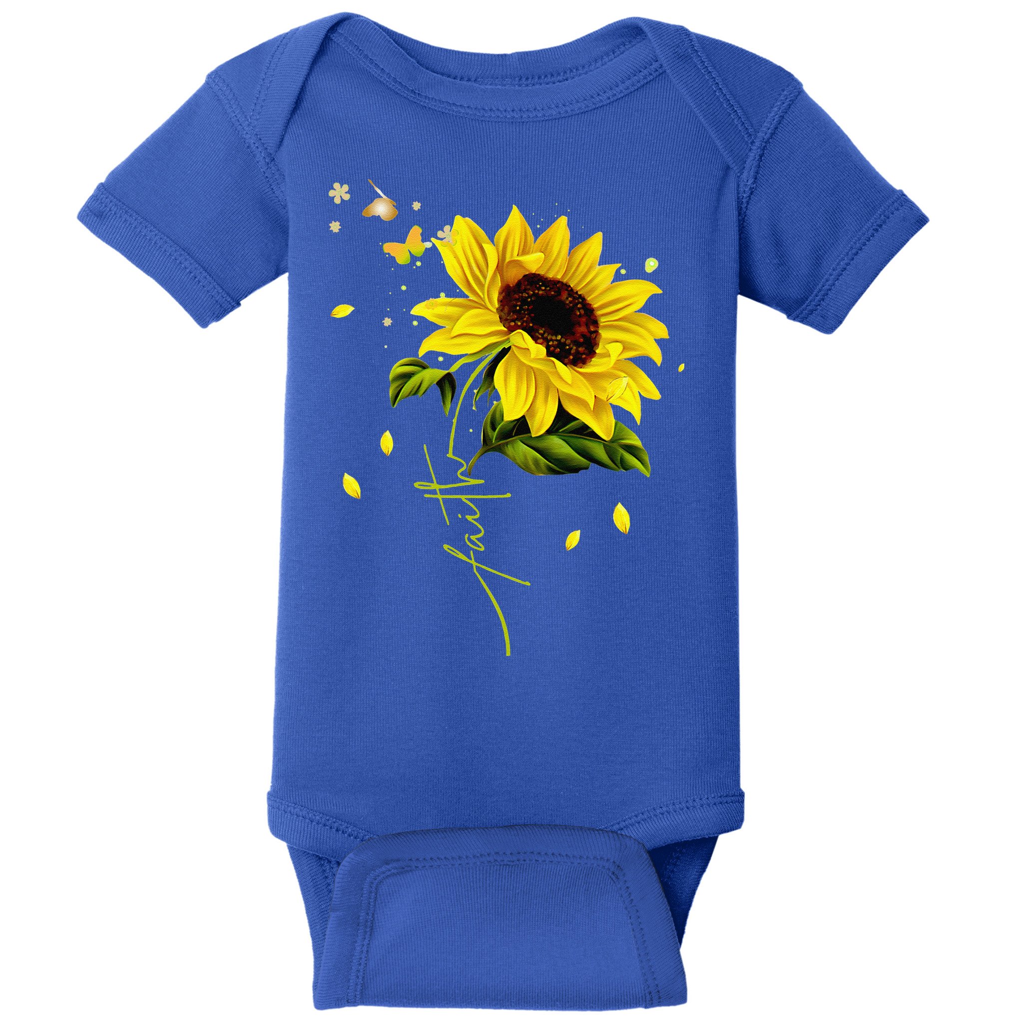 Faith Cross Sunflower Butterflies Flowers Christians Jesus Baby Bodysuit