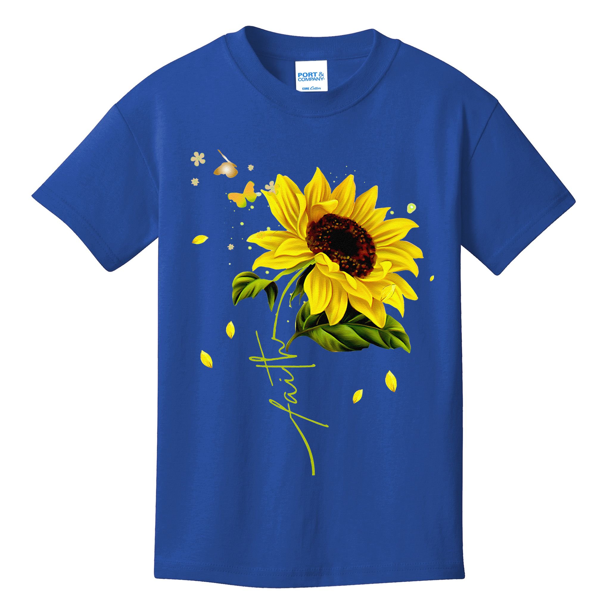Faith Cross Sunflower Butterflies Flowers Christians Jesus Kids T-Shirt