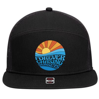 Forever Chasing Sunsets Retro 7 Panel Mesh Trucker Snapback Hat