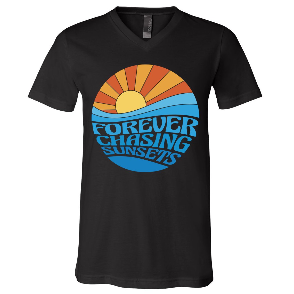 Forever Chasing Sunsets Retro V-Neck T-Shirt