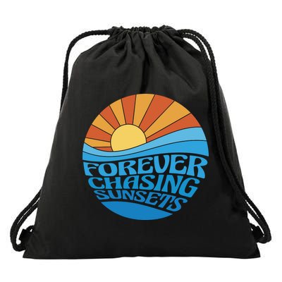 Forever Chasing Sunsets Retro Drawstring Bag
