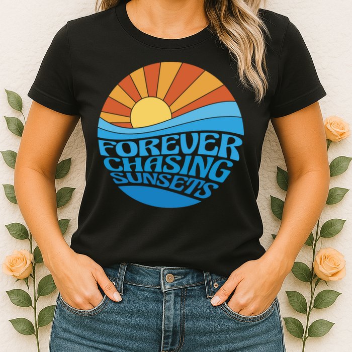 Forever Chasing Sunsets Retro Womens T-Shirt