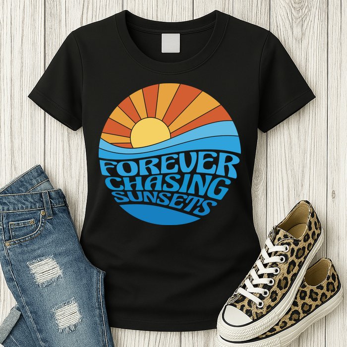 Forever Chasing Sunsets Retro Womens T-Shirt