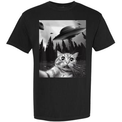 Funny Cat Selfie With UFOs Garment-Dyed Heavyweight T-Shirt