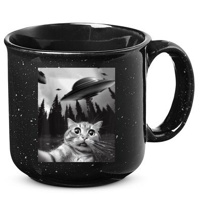 Funny Cat Selfie With UFOs 15oz Campfire Ceramic Mug