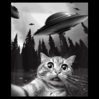 Funny Cat Selfie With UFOs Drawstring Bag