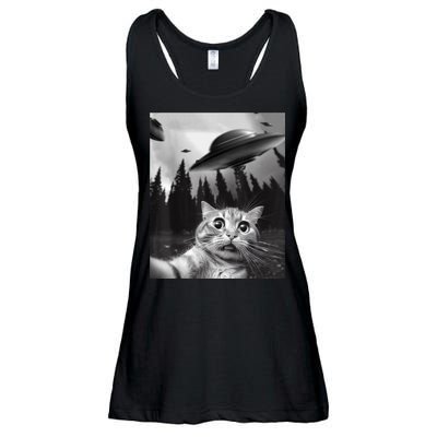 Funny Cat Selfie With UFOs Ladies Essential Flowy Tank