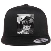 Funny Cat Selfie With UFOs Flat Bill Trucker Hat