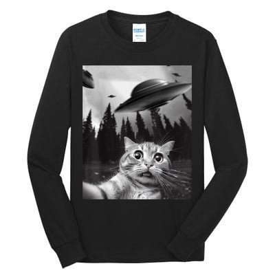 Funny Cat Selfie With UFOs Tall Long Sleeve T-Shirt