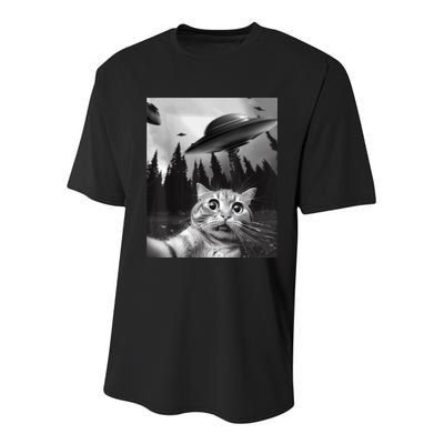 Funny Cat Selfie With UFOs Youth Performance Sprint T-Shirt