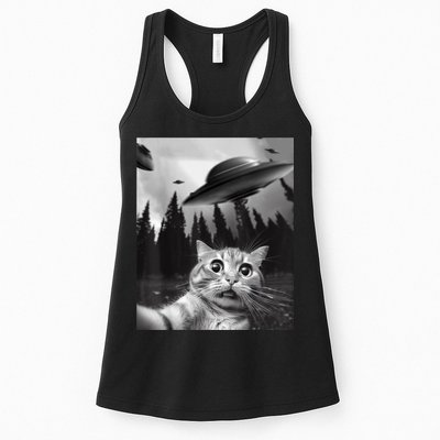 Funny Cat Selfie With UFOs Womens Tank Top