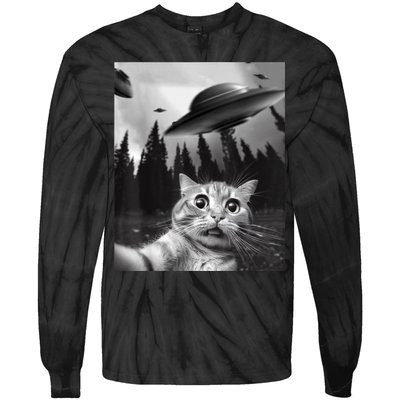 Funny Cat Selfie With UFOs Tie-Dye Long Sleeve Shirt