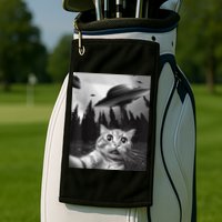 Funny Cat Selfie With UFOs Golf Towel