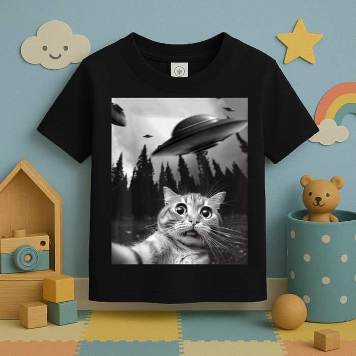 Funny Cat Selfie With UFOs Toddler T-Shirt