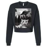 Funny Cat Selfie With UFOs Cropped Pullover Crew