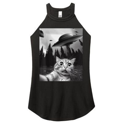 Funny Cat Selfie With UFOs Women's Perfect Tri Rocker Tank
