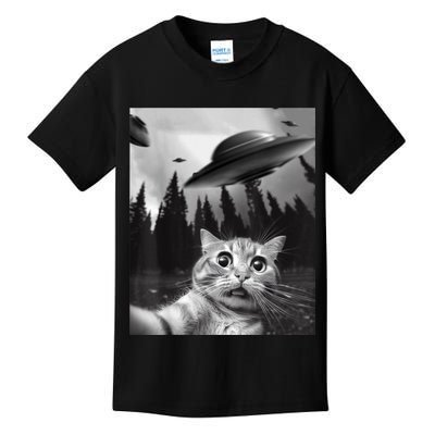Funny Cat Selfie With UFOs Kids T-Shirt