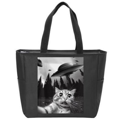 Funny Cat Selfie With UFOs Zip Tote Bag