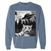 Funny Cat Selfie With UFOs Garment-Dyed Sweatshirt