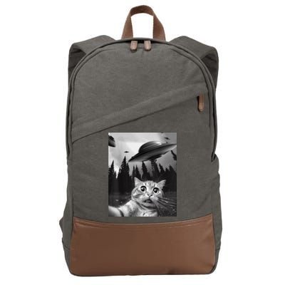 Funny Cat Selfie With UFOs Cotton Canvas Backpack