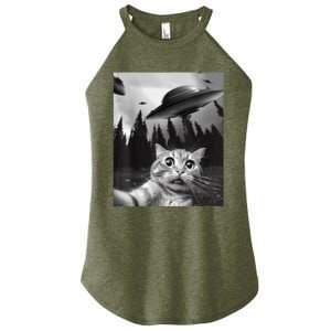 Funny Cat Selfie With UFOs Women’s Perfect Tri Rocker Tank