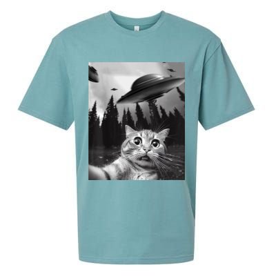 Funny Cat Selfie With UFOs Sueded Cloud Jersey T-Shirt