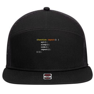Funny Computer Science Programmer Eat Sleep Code 7 Panel Mesh Trucker Snapback Hat