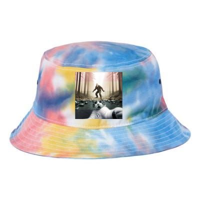 Funny Cat Selfie With Bigfoot Sasquatch Cat Bigfoot Vintage Tie Dye Newport Bucket Hat