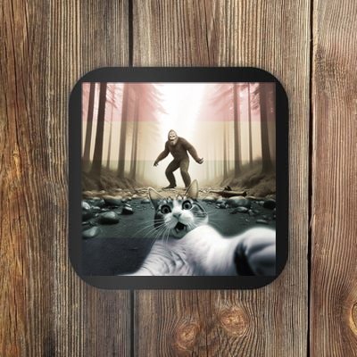 Funny Cat Selfie With Bigfoot Sasquatch Cat Bigfoot Vintage Coaster