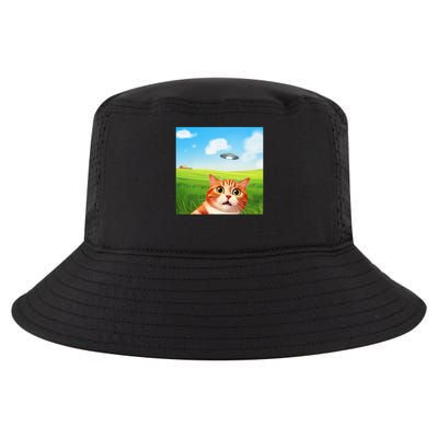 Funny Cat Selfie With Ufo Kitty Alien Encounter Cool Comfort Performance Bucket Hat