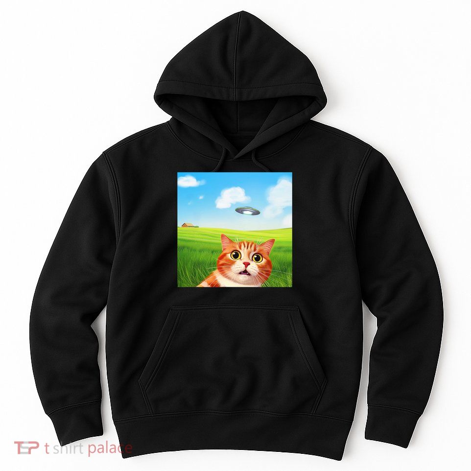 Funny Cat Selfie With Ufo Kitty Alien Encounter Hoodie