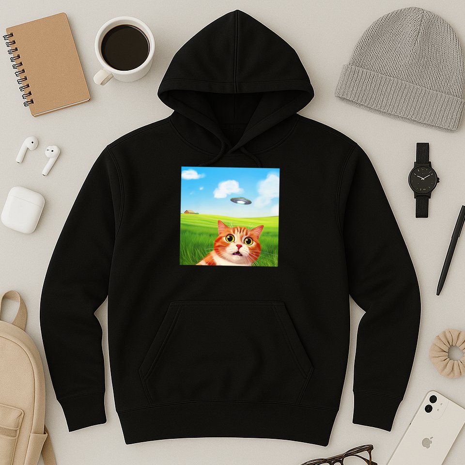 Funny Cat Selfie With Ufo Kitty Alien Encounter Hoodie