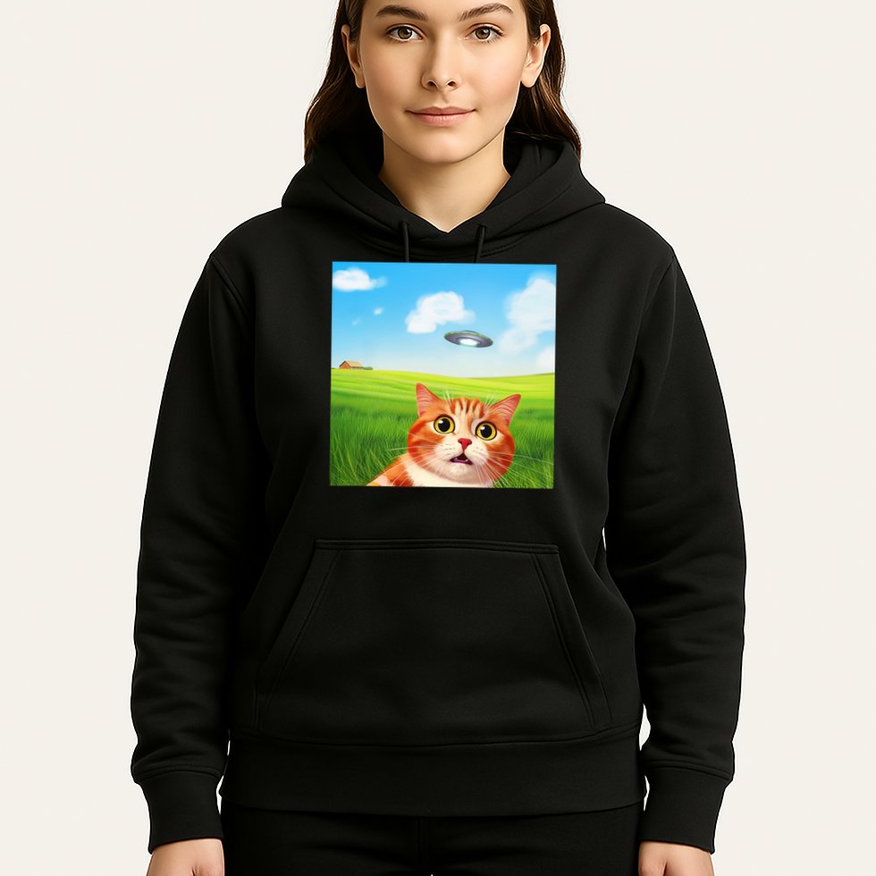 Funny Cat Selfie With Ufo Kitty Alien Encounter Hoodie