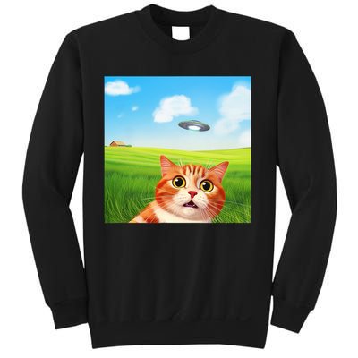 Funny Cat Selfie With Ufo Kitty Alien Encounter Sweatshirt