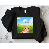 Funny Cat Selfie With Ufo Kitty Alien Encounter Sweatshirt