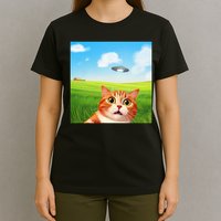 Funny Cat Selfie With Ufo Kitty Alien Encounter T-Shirt