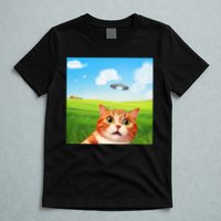 Funny Cat Selfie With Ufo Kitty Alien Encounter T-Shirt