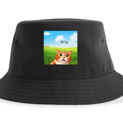 Funny Cat Selfie With Ufo Kitty Alien Encounter Sustainable Bucket Hat