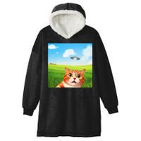 Funny Cat Selfie With Ufo Kitty Alien Encounter Hooded Wearable Blanket