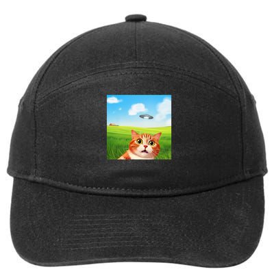 Funny Cat Selfie With Ufo Kitty Alien Encounter 7-Panel Snapback Hat