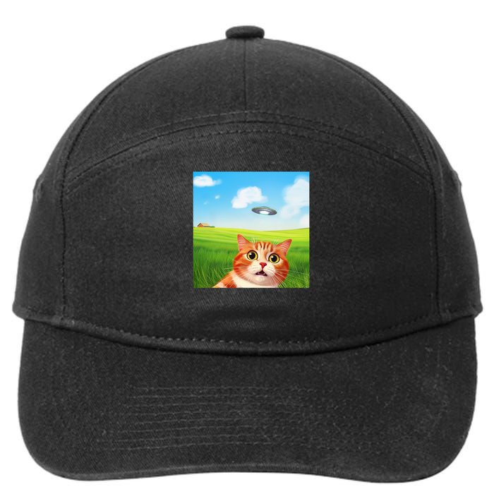 Funny Cat Selfie With Ufo Kitty Alien Encounter 7-Panel Snapback Hat