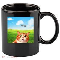 Funny Cat Selfie With Ufo Kitty Alien Encounter 11oz C Handle Ceramic Mug