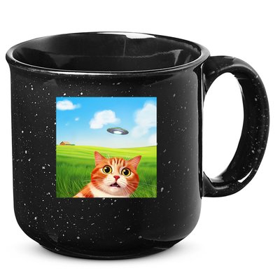 Funny Cat Selfie With Ufo Kitty Alien Encounter 15oz Campfire Ceramic Mug